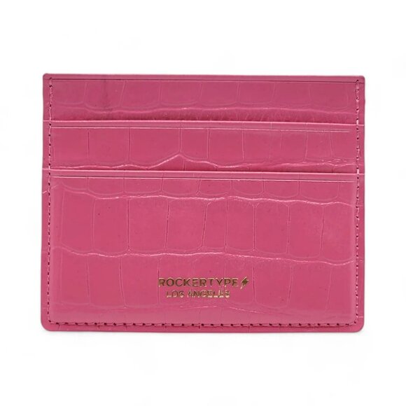 ROCKERTYPE Luxury Cardholder Wallet Crocodile Embossed Italian Leather Pink - Picture 1 of 3